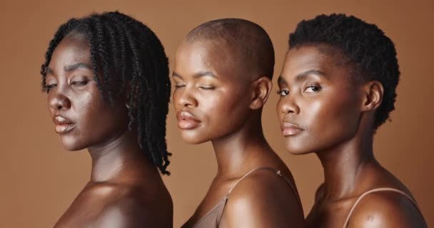Modelos Cuidado Piel Cara Negro Con Piel Brillante Afro Aislado — Vídeo de stock