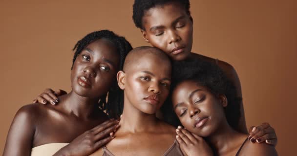 Hautpflege Schönheit Und Gesicht Schwarzer Frauen Studio Mit Leuchtender Natürlicher — Stockvideo