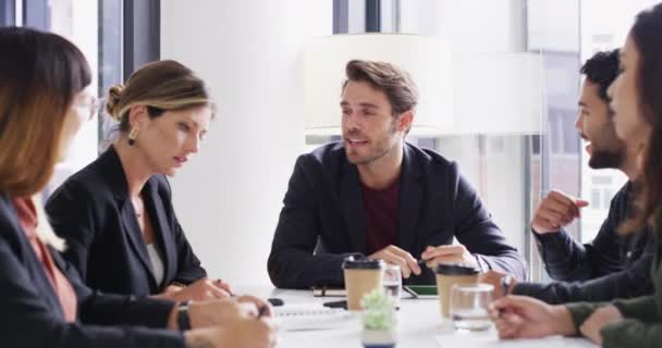 Geschäftsleute Teamwork Und Gruppentreffen Büro Sitzungssaal Für Zielgruppenplanung Strategie Oder — Stockvideo