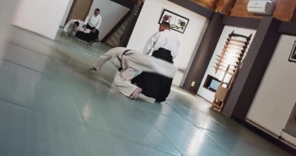 Students Karate Man Teaching Martial Arts Dojo Fitness Discipline Self — Stock Video