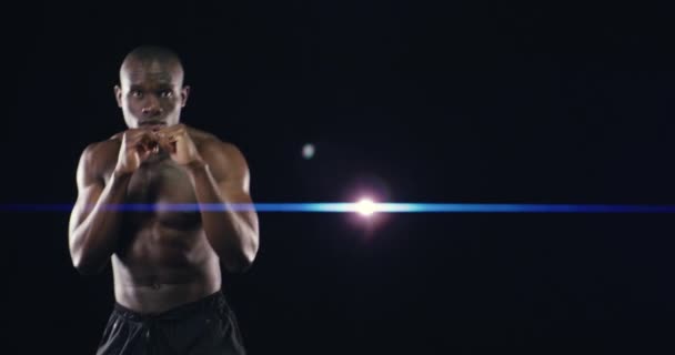 Boxeador Strike Manos Con Ponche Competición Deportiva Retrato Cuerpo Muscular — Vídeo de stock