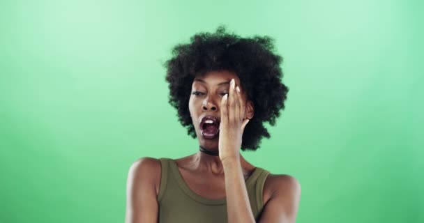 Tired Yawn Black Woman Green Screen Fatigue Low Energy Studio — Stock Video
