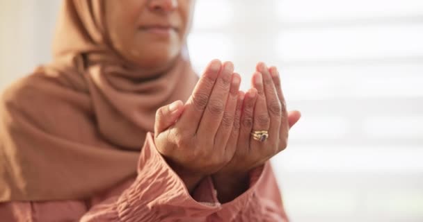 Ręce Islam Lub Dojrzała Kobieta Modlitwie Boga Wierze Lub Oddania — Wideo stockowe