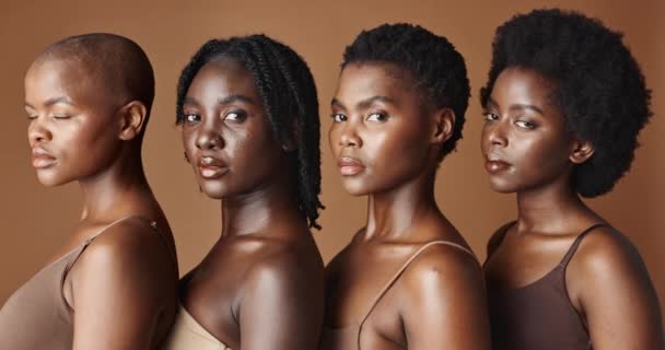 Schönheit Gesicht Oder Schwarze Frauen Mit Hautpflege Glühender Haut Oder — Stockvideo