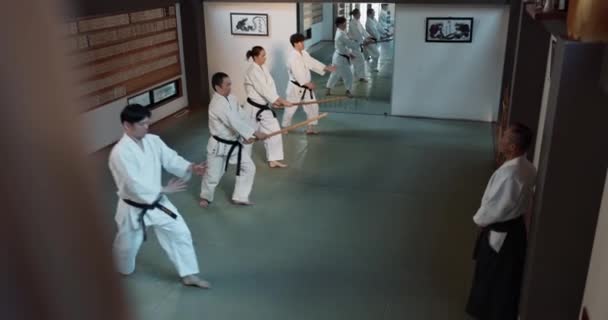 Fitness Karate Och Människor Dojo För Kung För Sport Disciplin — Stockvideo