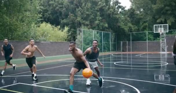 Mężczyźni Grupa Koszykówka Świeżym Powietrzu Lub Wynik Akcji Wydajność Uroczystości — Wideo stockowe