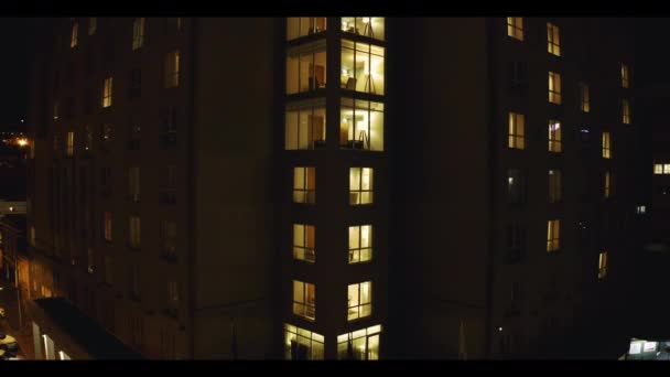 Drone Noc Budynek Drapaczem Chmur Mieście Dla Miejskich Metropolii Lub — Wideo stockowe