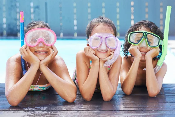 Pool Smile Portrait Children Goggles Swimming Lesson Activity Hobby Fun — Stock Photo, Image
