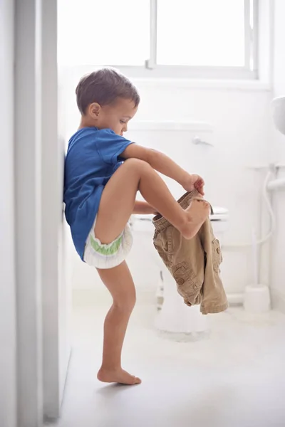 Child Bathroom Toilet Training Learning Growth Milestone Hygiene Male Person — Stock Photo, Image