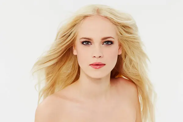 Cosmetica Make Portret Van Vrouw Met Schoonheid Witte Achtergrond Van — Stockfoto