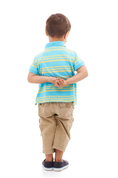Παιδί Αγόρι Και Πίσω Στο Στούντιο Λευκό Φόντο Για Νευρικό — Φωτογραφία Αρχείου