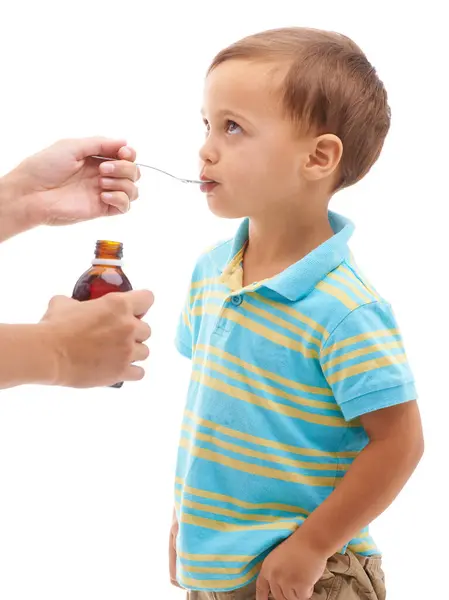 Manos Biberón Bebida Infantil Estudio Salud Perfil Para Cuchara Boca — Foto de Stock