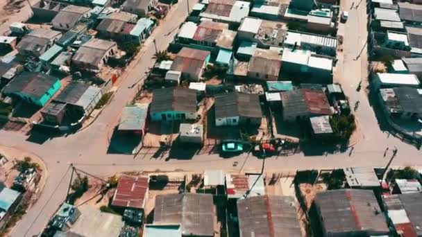 Poor Community Houses Neighborhood Drone Village Street Landscape South Africa — Stock Video