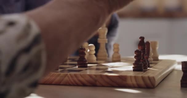 Hands Couple Playing Chess Together Home Challenge Bonding Relationship Chessboard — Stock Video