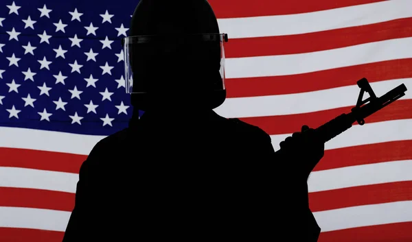 Hær Silhuett Usa Med Soldat Pistol Studio Krig Militærtjeneste Eller – stockfoto