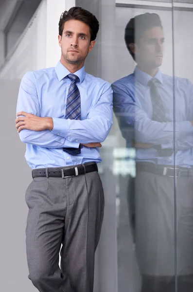Window Thinking Business Man Office Confidence Pride Ambition Career Corporate — Stock Photo, Image