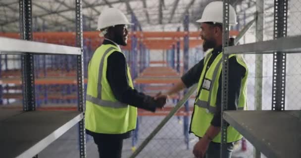 Almacén Fábrica Personas Estrechando Mano Para Trabajo Equipo Colaboración Cooperación — Vídeos de Stock