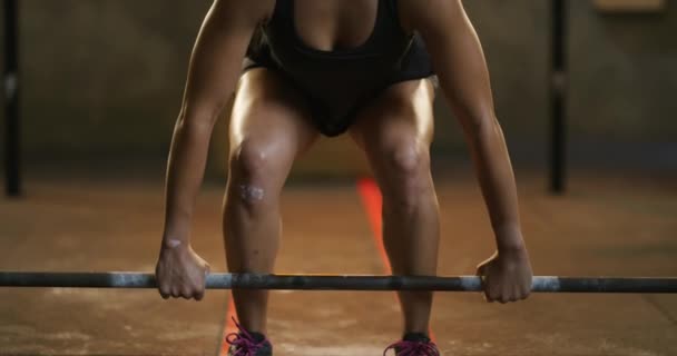 Fitness Força Mulher Com Pesos Ginásio Para Treino Musculação Exercício — Vídeo de Stock