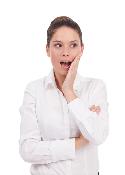 Business Woman Wow Shocked Studio Information Bad Gossip Fake News — Stock Photo, Image