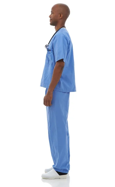 Profile Man Doctor Uniform Employee Career Isolated White Studio Background — Stock Photo, Image