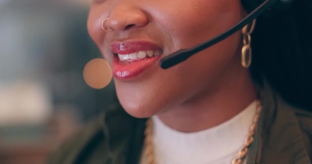 Επιχειρηματική Γυναίκα Στόμα Και Τηλεφωνικό Κέντρο Για Την Υποστήριξη Πελατών — Αρχείο Βίντεο