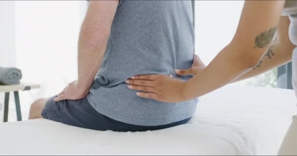 Fisioterapia Pessoas Mãos Massagear Dor Nas Costas Coluna Corpo Para — Vídeo de Stock