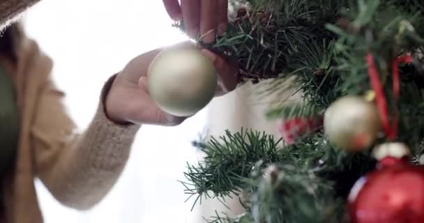 Navidad Decoración Las Manos Persona Con Árbol Ornamento Celebración Fiesta — Vídeo de stock