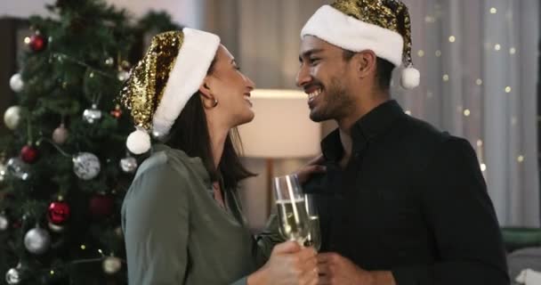 Casal Dançar Com Champanhe Para Natal Festa Amor Celebração Com — Vídeo de Stock