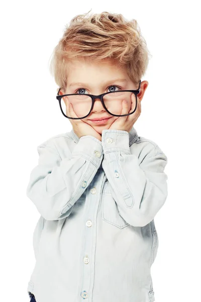 Dziecko Chłopiec Ramka Okularów Lub Opieki Oczu Studio Soczewki Zdrowia — Zdjęcie stockowe