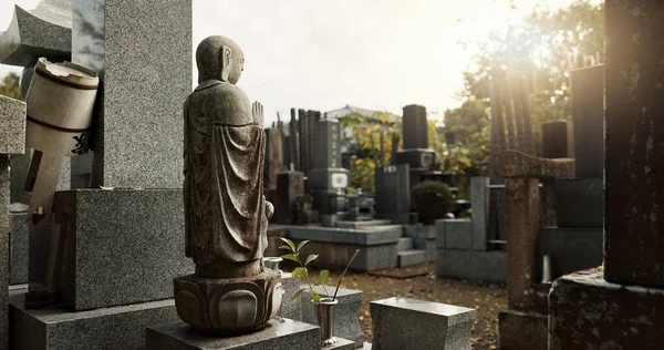 Japão Mãos Oração Estátua Budista Cemitério Para Religião Espiritual Tóquio — Fotografia de Stock