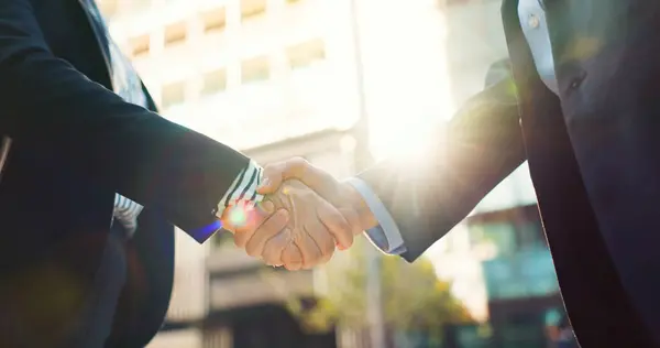 Business People Handshake City Partnership Agreement Greeting Outdoor Deal Meeting — Stock Photo, Image