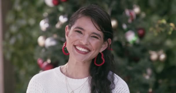 Navidad Cara Una Mujer Feliz Casa Para Celebración Fiesta Evento — Vídeos de Stock
