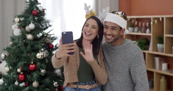 Telefone Videochamada Casal Casa Natal Com Mídias Sociais Conversa Olá — Vídeo de Stock