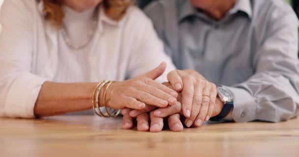 クローズアップ シニアカップル 共感と愛とサポートで手を握り 共に結びつき 結婚する ホーム 退職した老人と高齢女性 信頼と快適さとロマンス — ストック動画