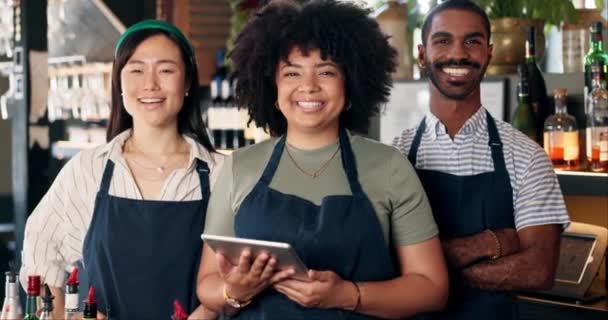 Welcome Restaurant Portrait Team Bar Manager Waiter Waitress Startup Digital — Stock Video