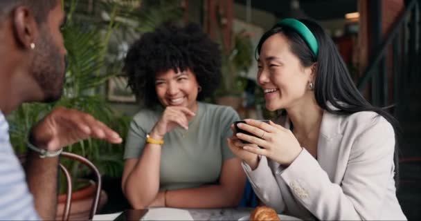 Personas Amigos Hablar Con Café Cafetería Para Social Tiempo Libre — Vídeo de stock