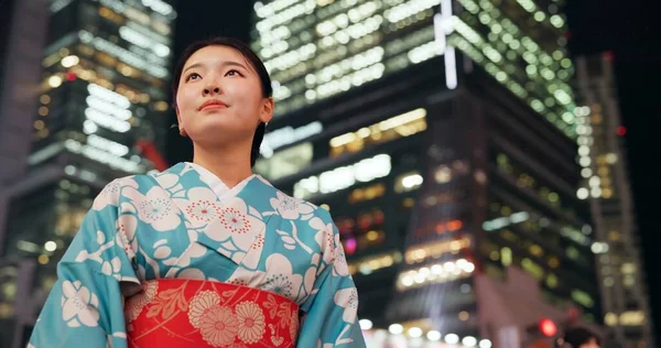 Pensamento Noite Mulher Japonesa Com Ideias Decisão Escolha Oportunidade Com — Fotografia de Stock
