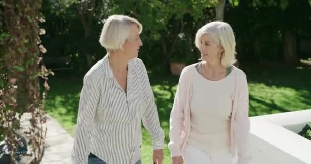 Gåture Have Senior Kvinder Med Samtale Natur Limning Sammen Med – Stock-video