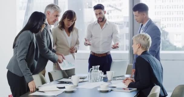 Forretningsfolk Diskussion Møde Kontoret Mangfoldighed Samarbejde Virksomhedernes Job Projektet Mænd – Stock-video