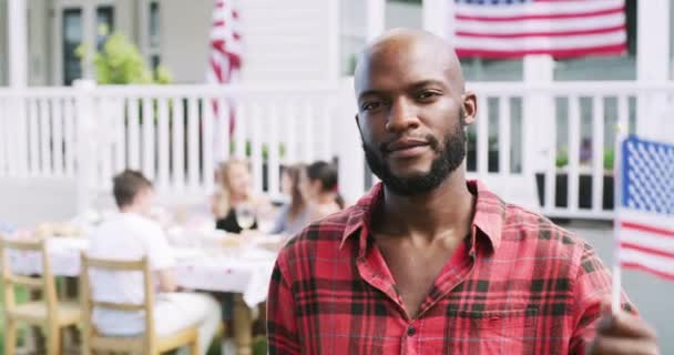 Ember Arc Amerikai Zászló Hazafiasságért Szabadban Demokráciáért Függetlenség Ünnepléséért Fekete — Stock videók