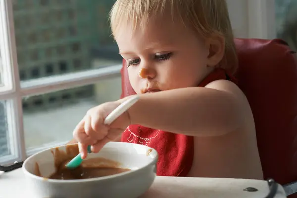 High Chair Meal Spoon Baby Eating House Diet Nutrition Child — Stock Photo, Image