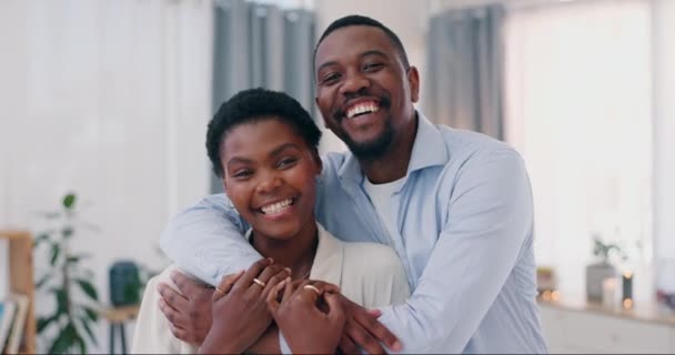 Amor Abrazo Cara Pareja Negra Con Sonrisa Para Unión Relación — Vídeos de Stock