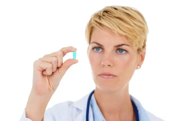 Donna Medico Pillola Prescrizione Medicina Ispezione Dispensario Farmaci Studio Farmacista — Foto Stock