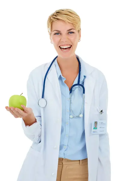 Dokter Vrouw Portret Appel Voor Gezondheid Voeding Met Voedingsdeskundige Studio — Stockfoto