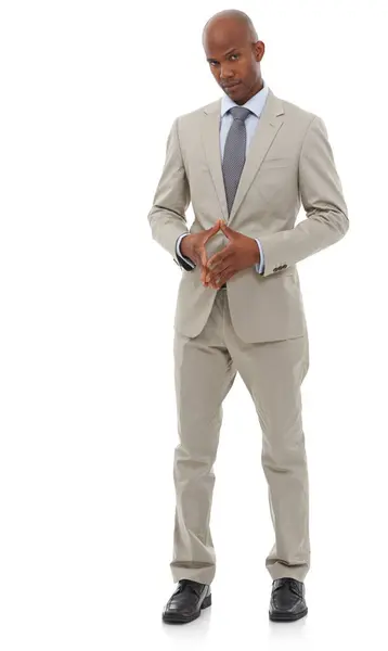 Portret Zakelijke Mode Zwarte Man Vertrouwen Professionele Pak Studio Outfit — Stockfoto