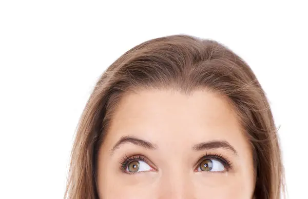 Pensamiento Ojos Mujer Primer Plano Estudio Para Lluvia Ideas Idea — Foto de Stock