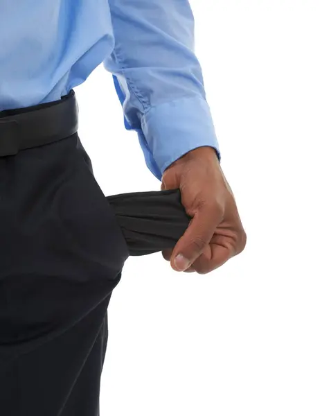 Person Hands Empty Pocket Debt Business Professional Money Financial Crisis — Stock Photo, Image