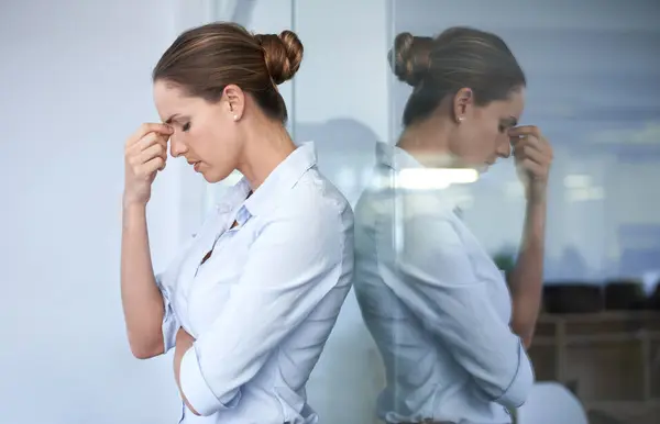 Deprese Bolest Hlavy Profesionální Ženy Smutné Unavený Stres Firemní Chyby — Stock fotografie