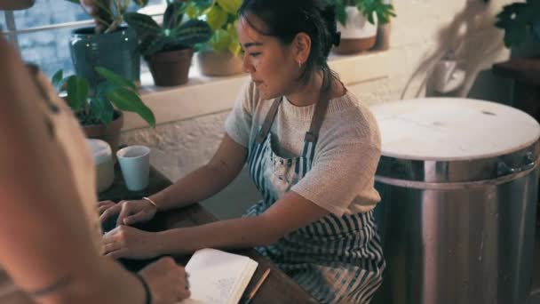 Ženy Notebook Keramika Studio Pro Inventuru Psaní Podnikatele Dílně Malé — Stock video