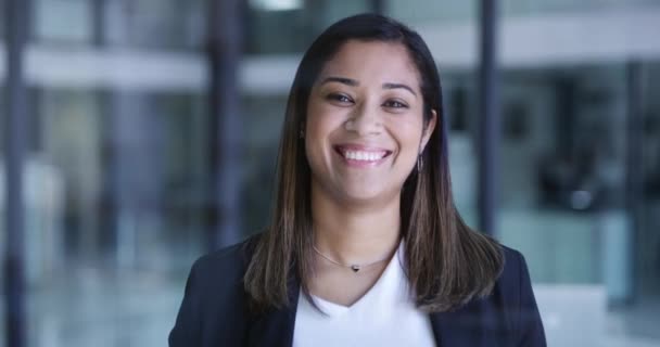Negocio Mujer Cara Feliz Para Startup Carrera Corporativa Confianza Lugar — Vídeo de stock